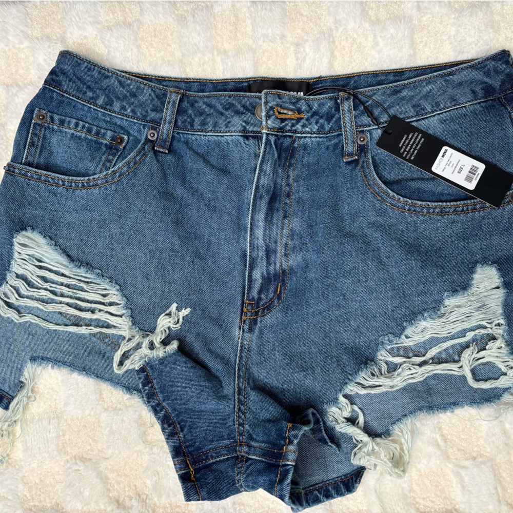 Fashion Nova Blue Distressed Jean Shorts